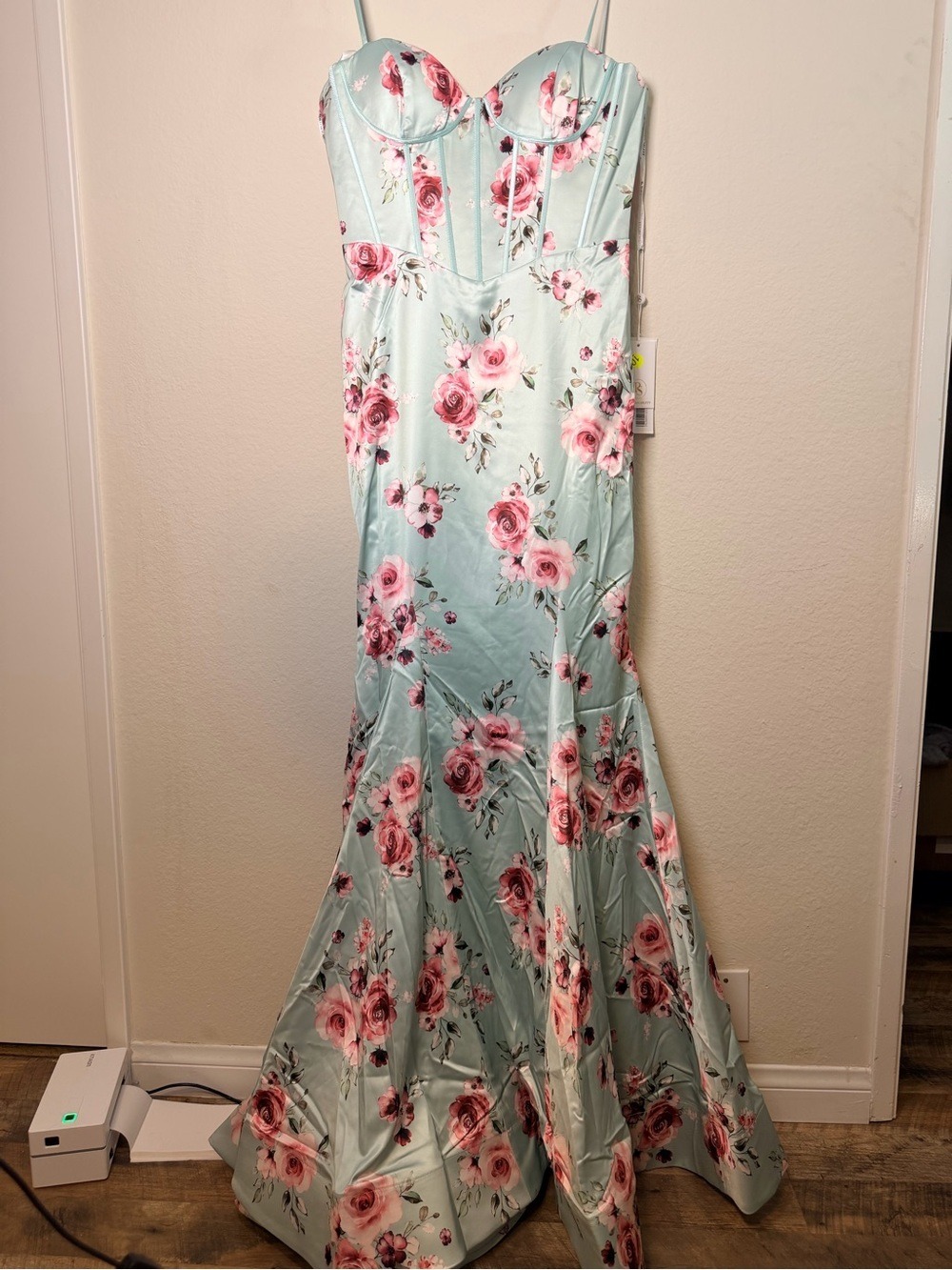 Portia & Scarlett PS26000 Mint Floral Corset Mermaid Gown 12 NWT $499 - Picture 5 of 13